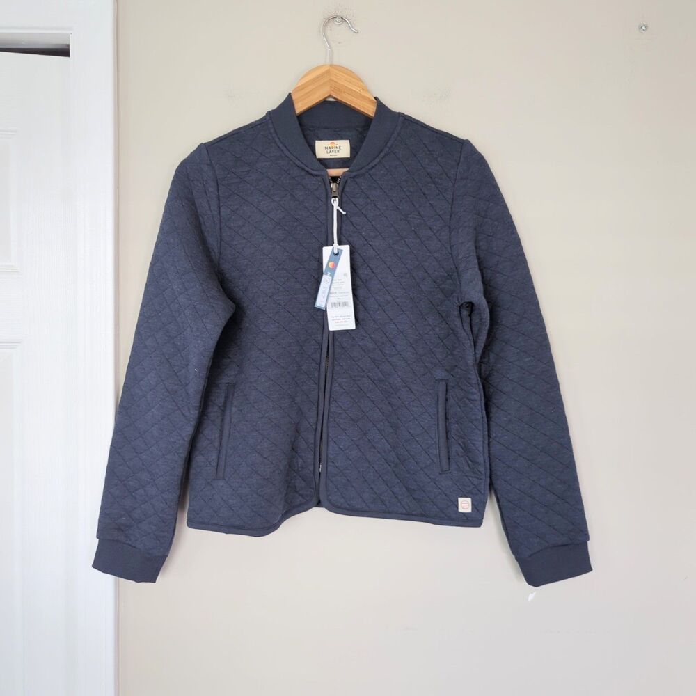 Marine Layer NWT Corbet Quilted Bomber Relaxed Jacket Navy Blue Medium - Picture 2 of 7